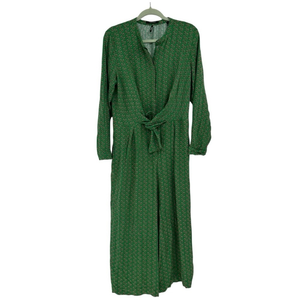 SCOTCH & SODA Size L Tie Front Jumpsuit Kelly Green Paisley Bamboo Beach Romper - Picture 2 of 10